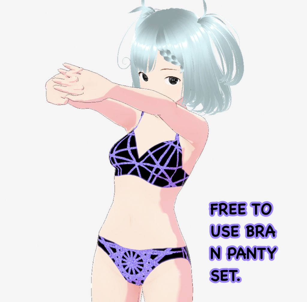 Vroid Black & Purple Bra & Panty Set | Free To Use | Commercial Use Allowed