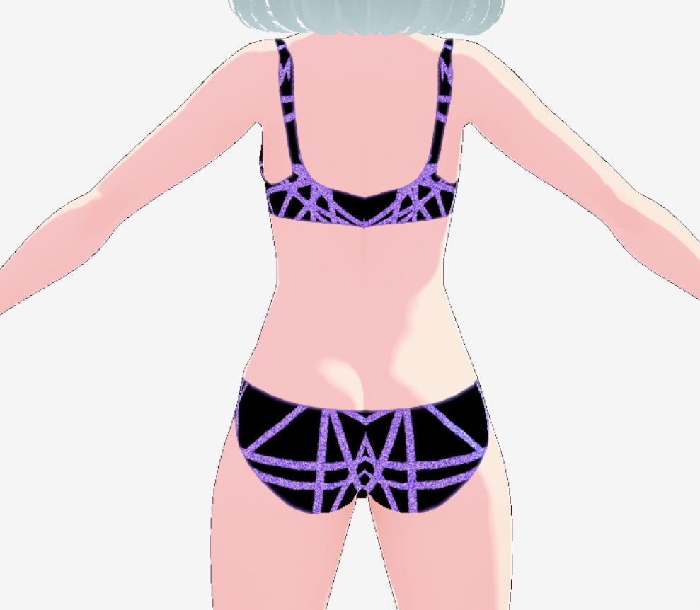 Vroid Black & Purple Bra & Panty Set | Free To Use | Commercial Use Allowed