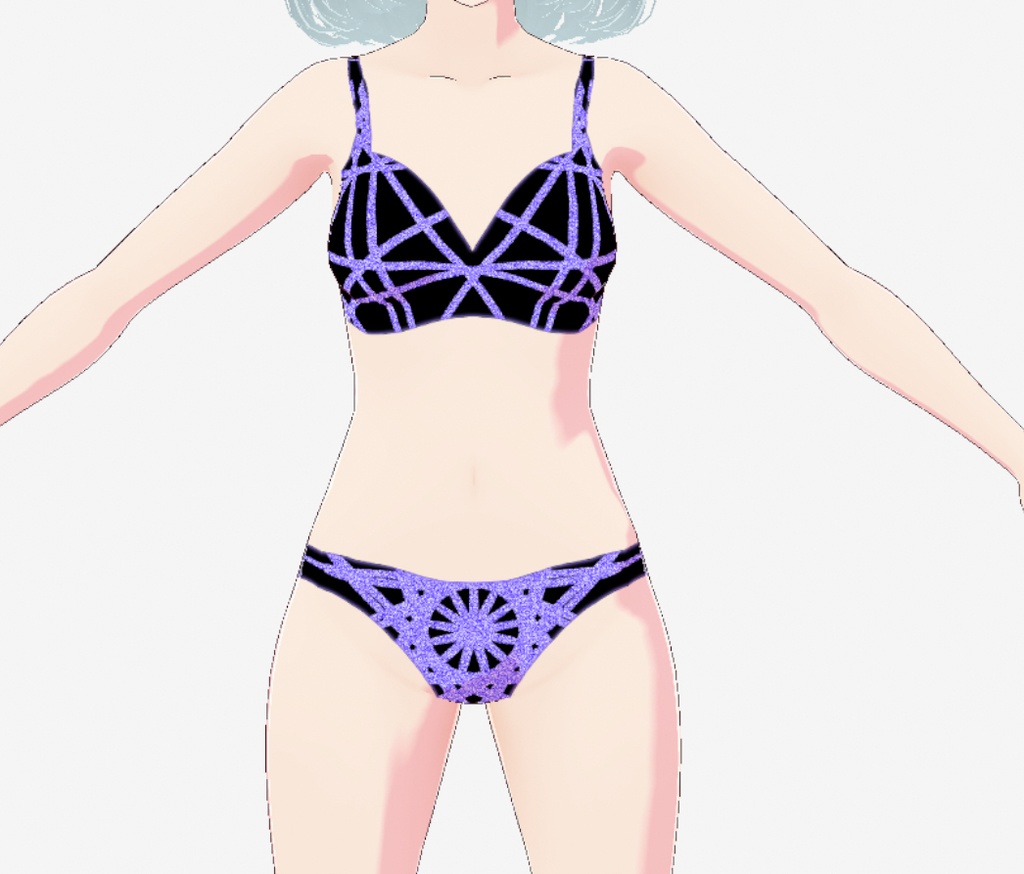 Vroid Black & Purple Bra & Panty Set | Free To Use | Commercial Use Allowed