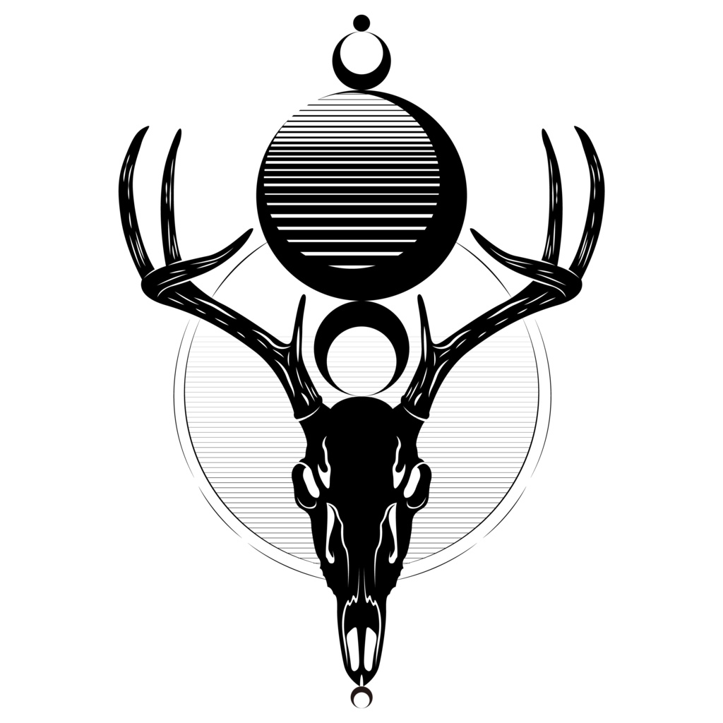 Deer skull and moons tattoo