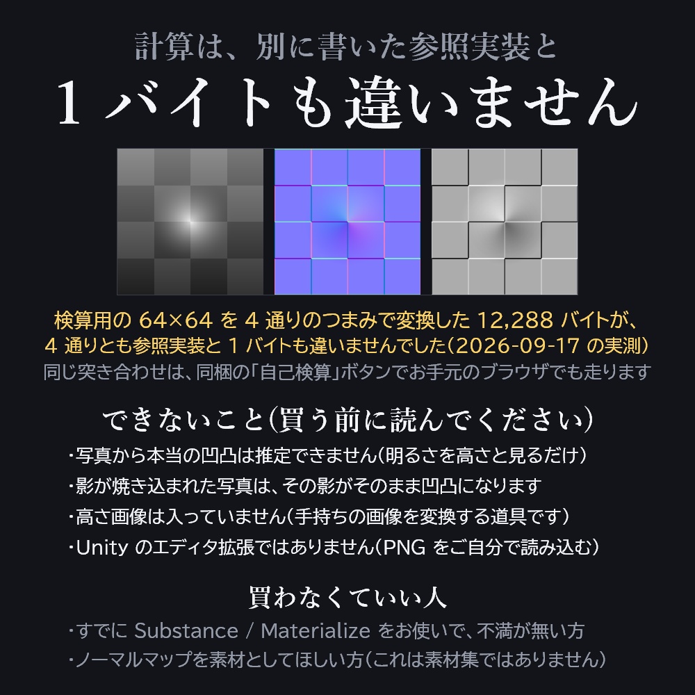 ノーマルマップ変換器 —— 画像から凹凸を作る【ブラウザで動く / 同じ店に無料の道具あり / Y+ Y− 両対応 / Unity / VRChat】