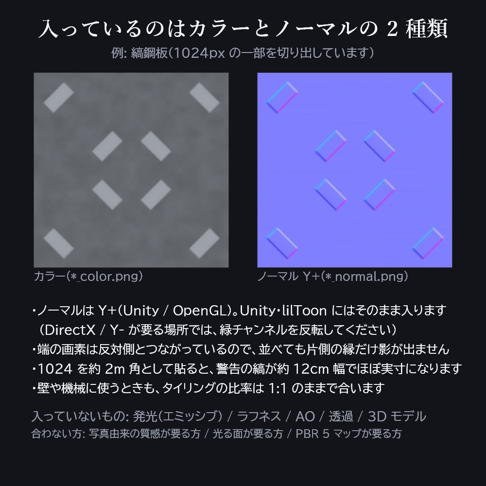 継ぎ目の無い SF テクスチャ 6 種 × 2 色 + ノーマル(1024px・全 18 枚)