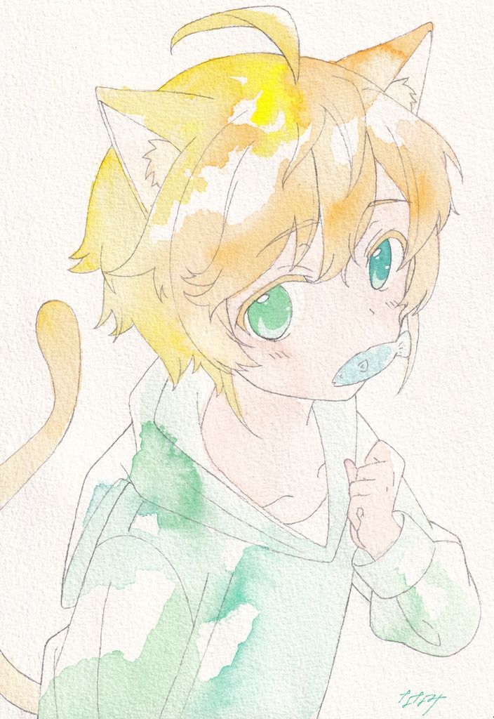 【アナログ原画】おさかな咥えくん