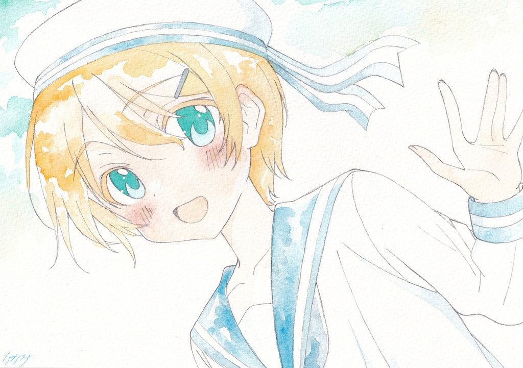 【アナログ原画】空色セーラーの男の子