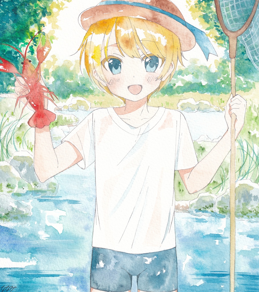 【アナログ原画】日本の夏を楽しむ西洋の少年