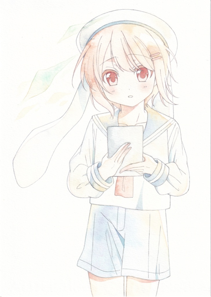 【アナログ原画】でっかいうさみみ帽子の男の子