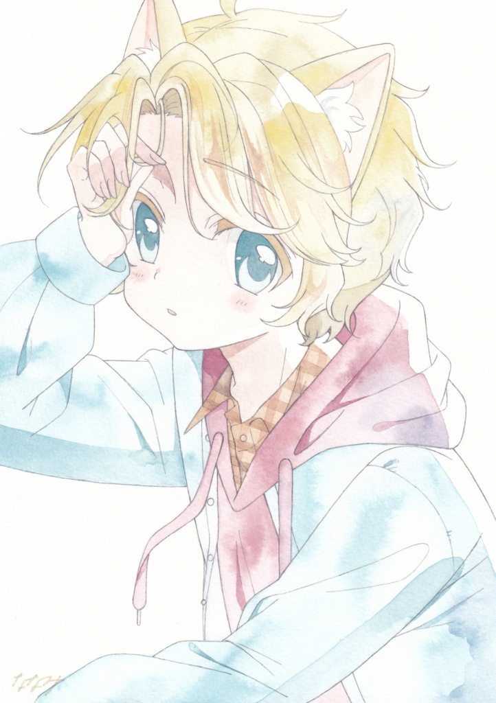 【アナログ原画】チェックシャツの男の子