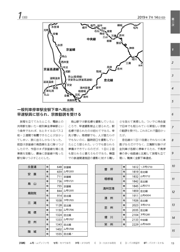 KORAIL一般列車停車駅ほぼ全駅下車の旅