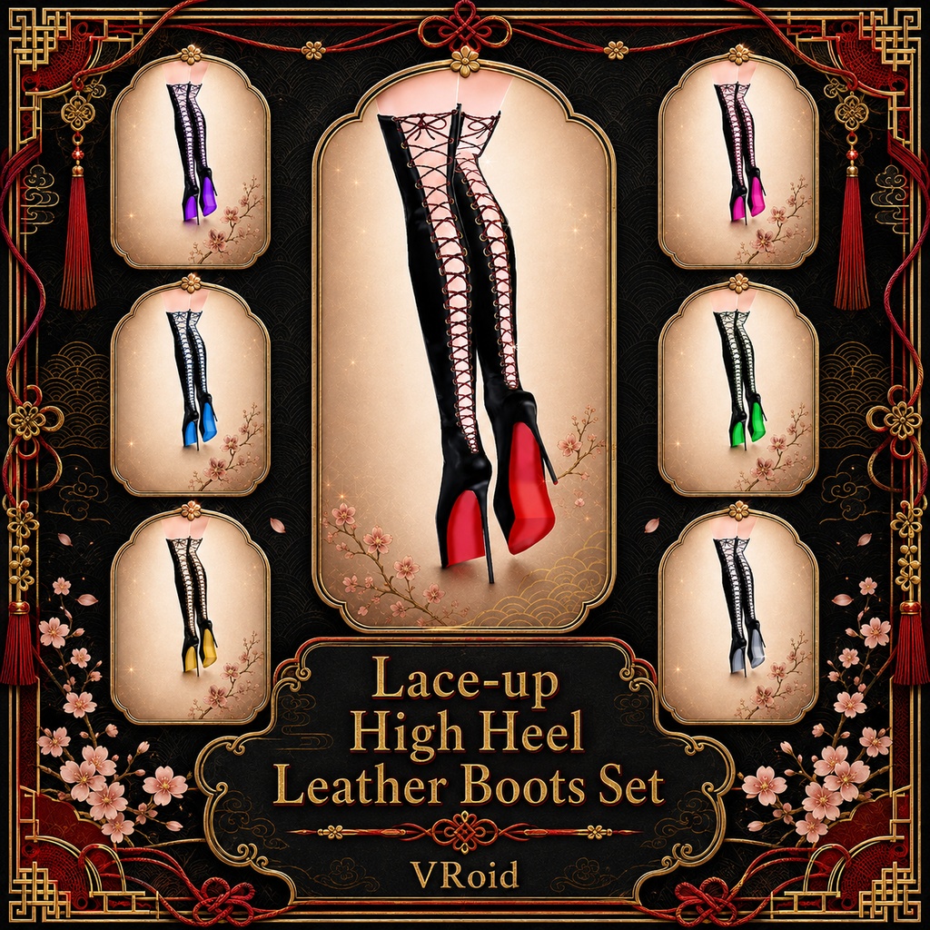 Lace-up High Heel Leather Boots Set
