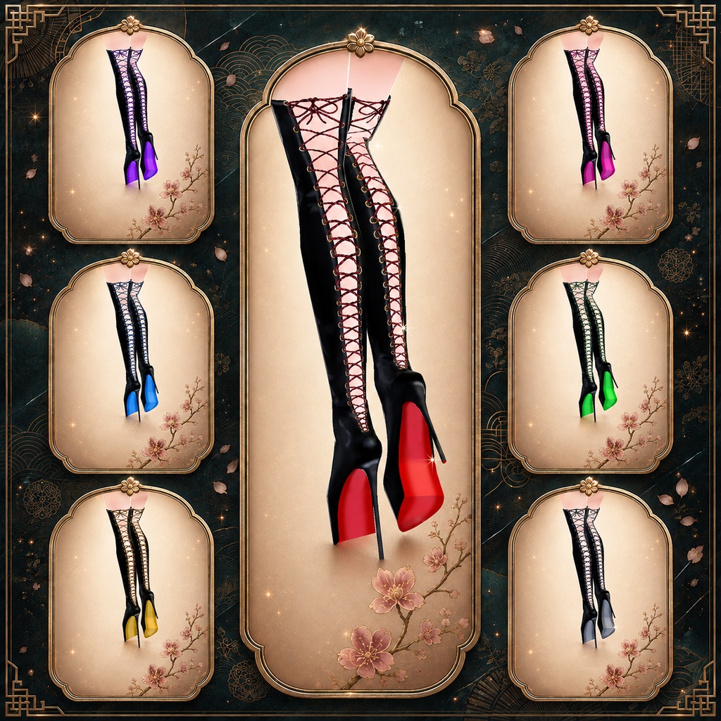 Lace-up High Heel Leather Boots Set