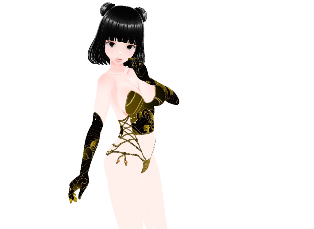 Japanese Shibari and Waves Style Top, Panty and Gloves