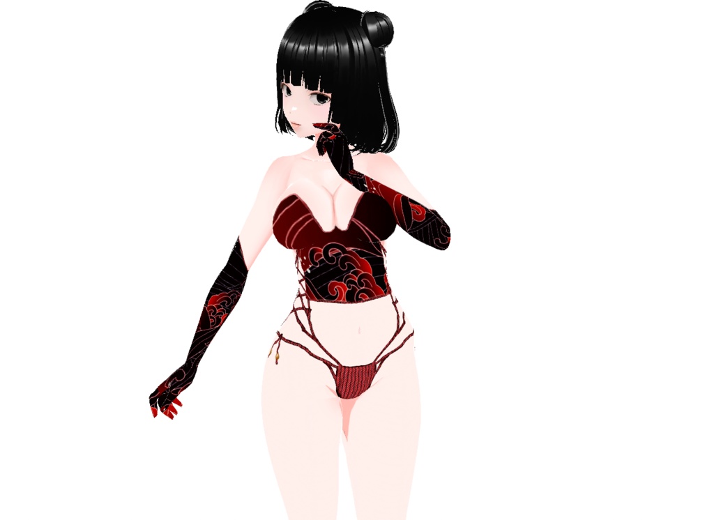 Japanese Shibari and Waves Style Top, Panty and Gloves