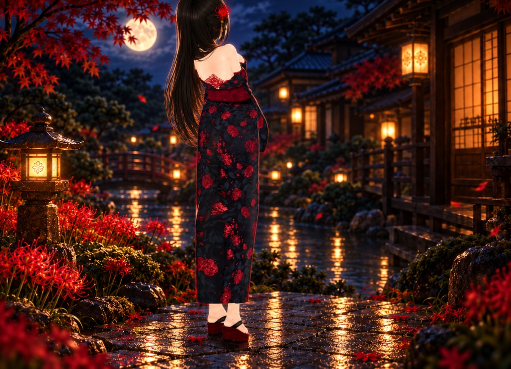 Sexy Red and Black Spider Lily Kimono/Yukata