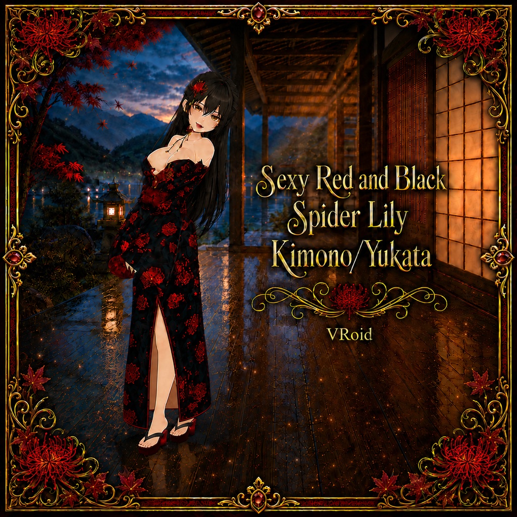 Sexy Red and Black Spider Lily Kimono/Yukata
