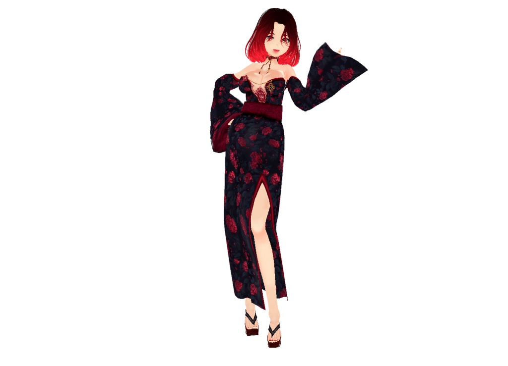 Sexy Red and Black Spider Lily Kimono/Yukata