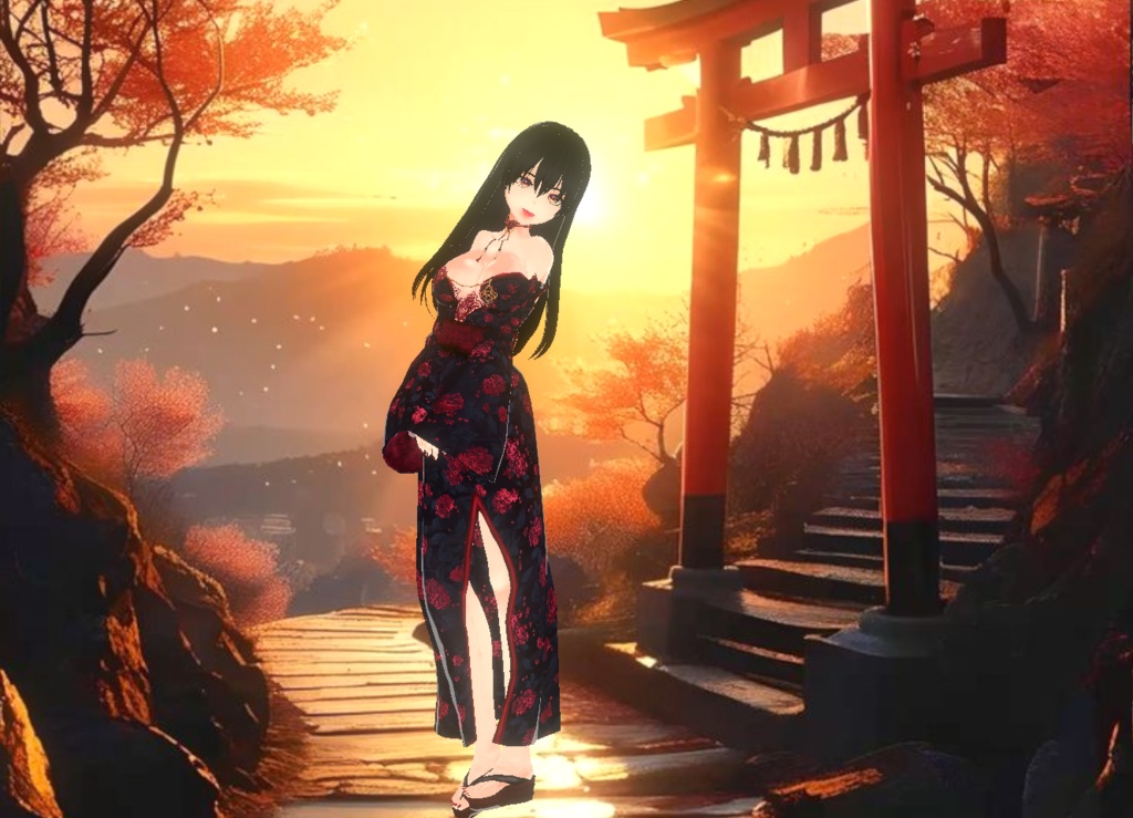 Sexy Red and Black Spider Lily Kimono/Yukata