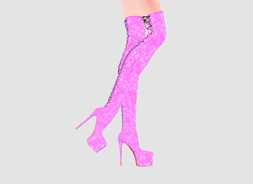 Pink Sparkling Lace-up High Heel Boots