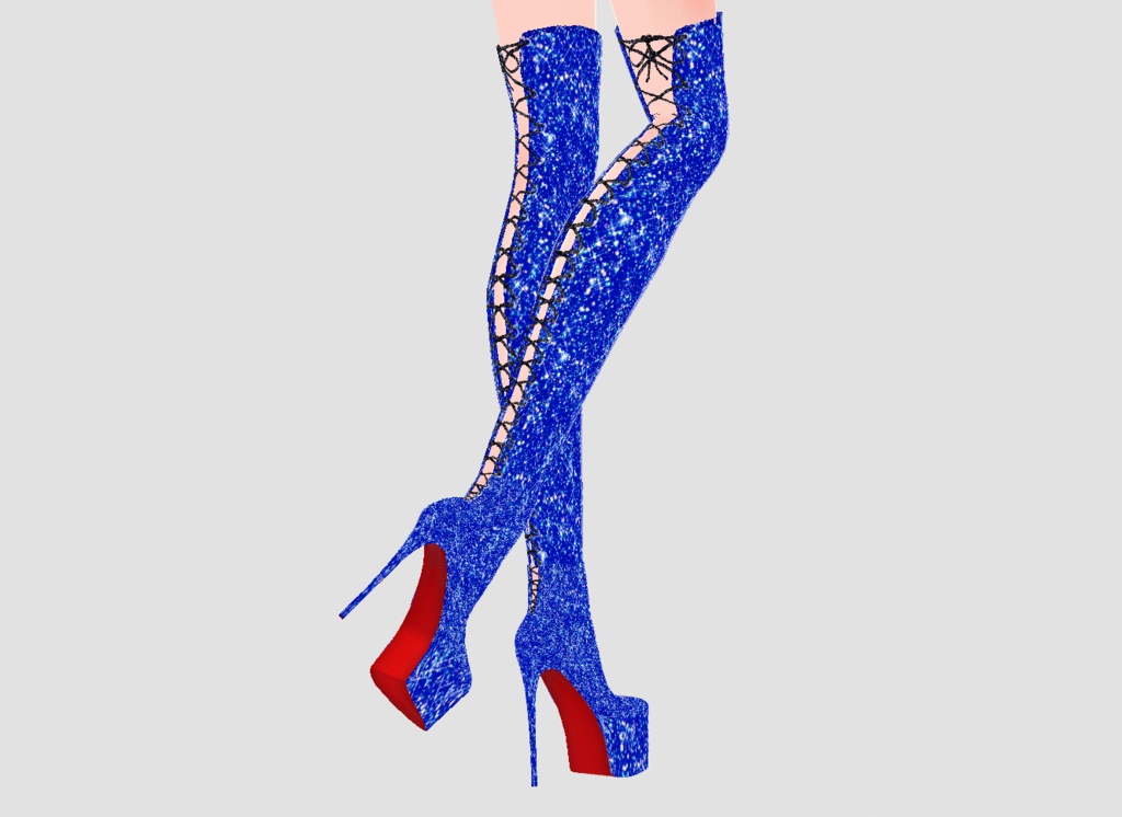 Blue Sparkling Lace-up High Heel Boots