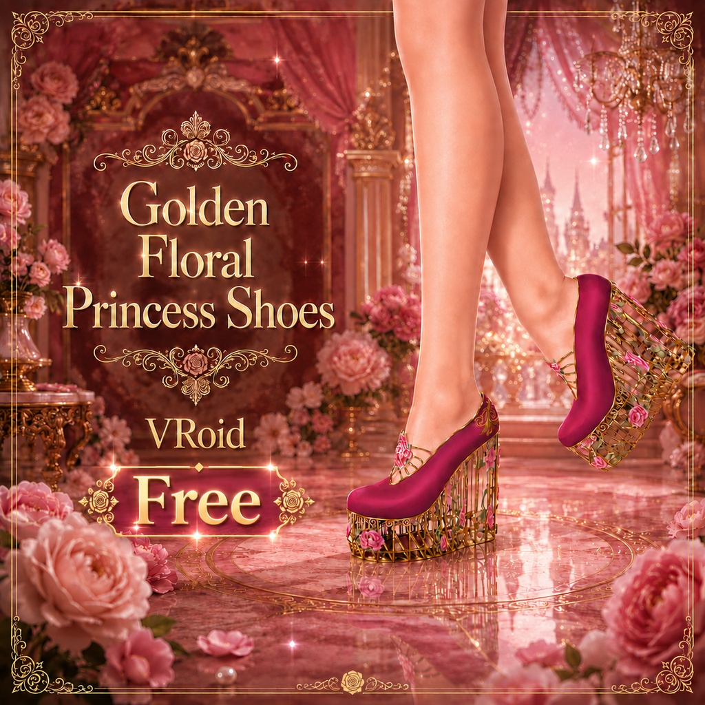 Golden Floral Princess Shoes - Free