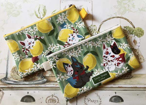 狐と檸檬の平ポーチ