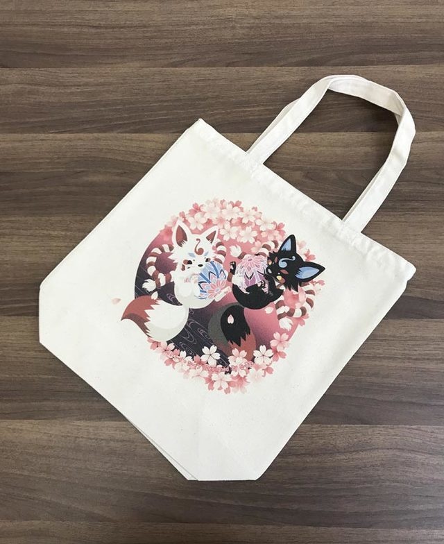 桜と妖狐のトートバッグ（生成り）