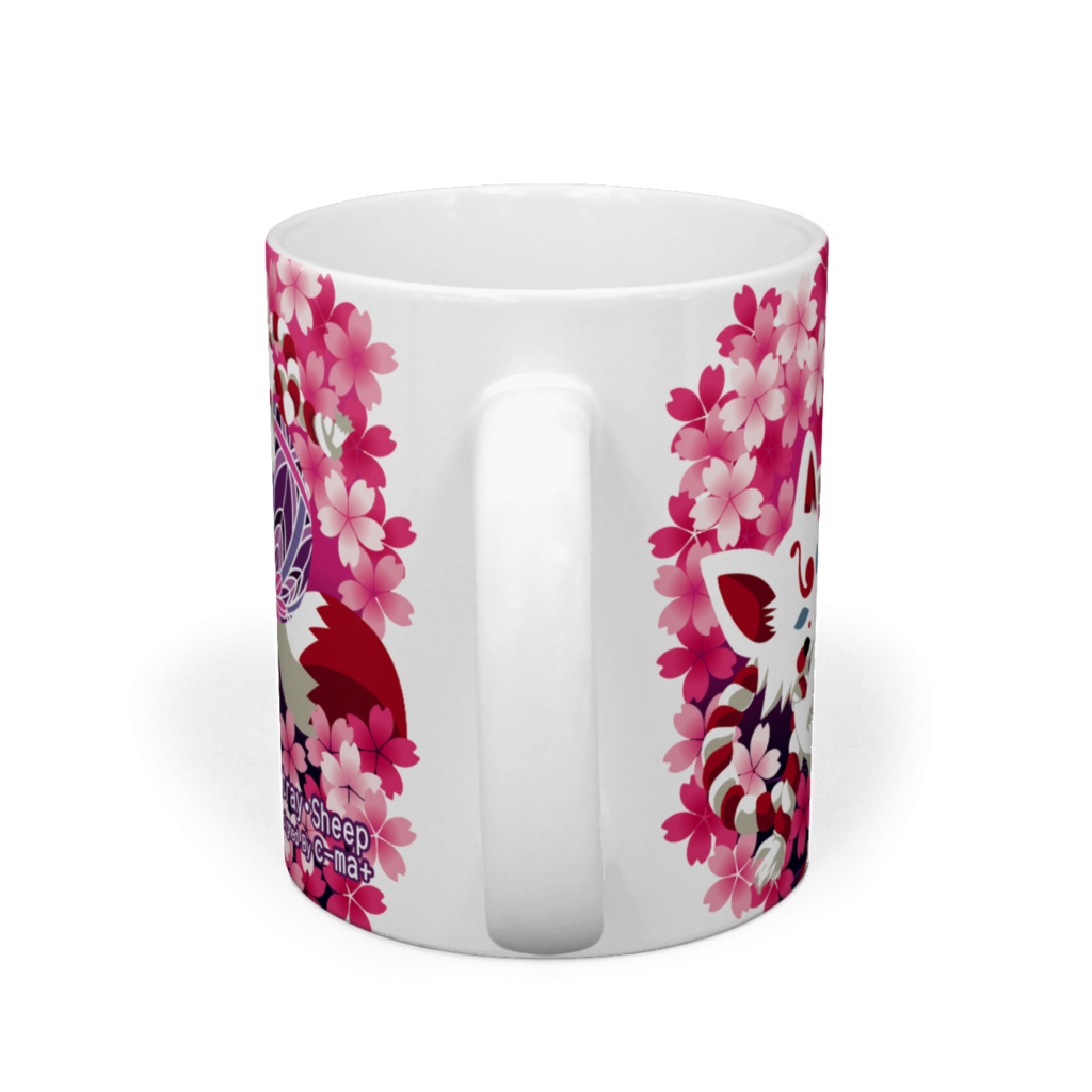 妖狐と桜のマグカップ(桃)