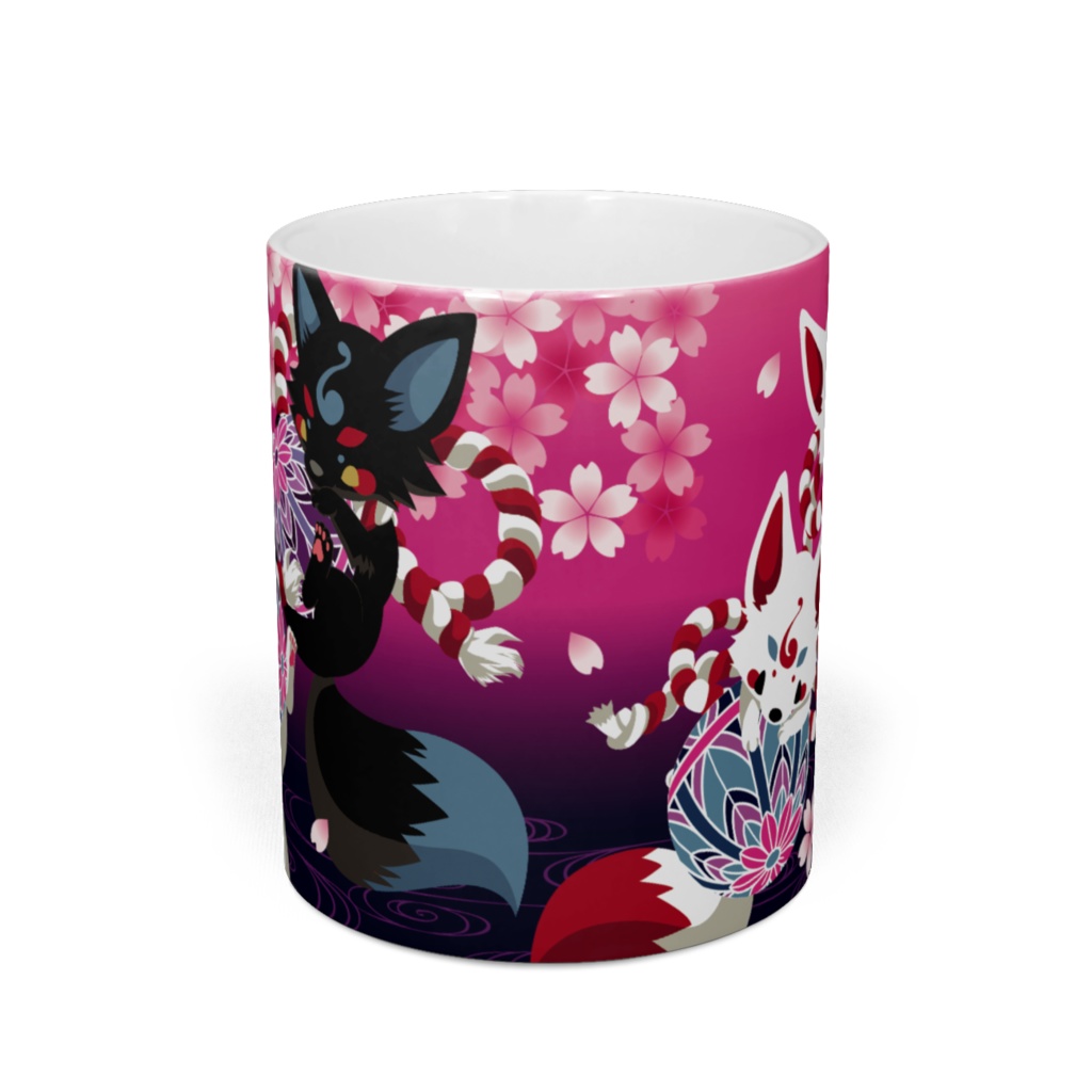 妖狐と桜のマグカップ(桃)