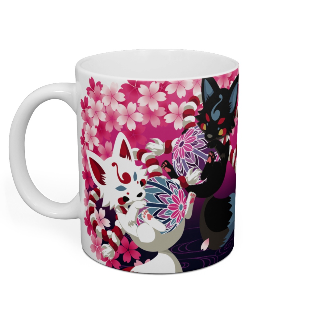 妖狐と桜のマグカップ(桃)