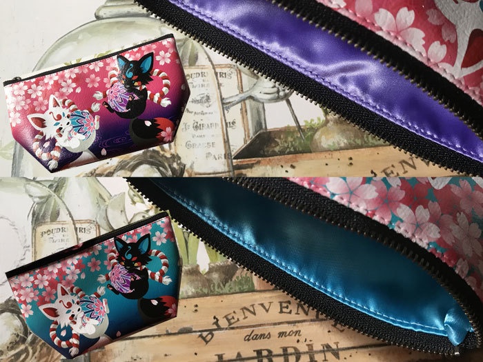 狐と桜の三角ポーチ