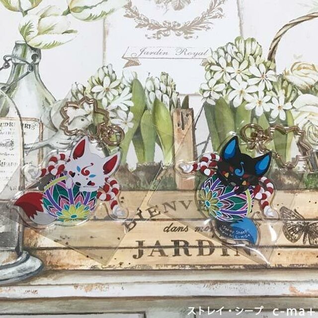 妖狐、柴犬、猫のアクリルキーホルダーとウッドキーホルダー