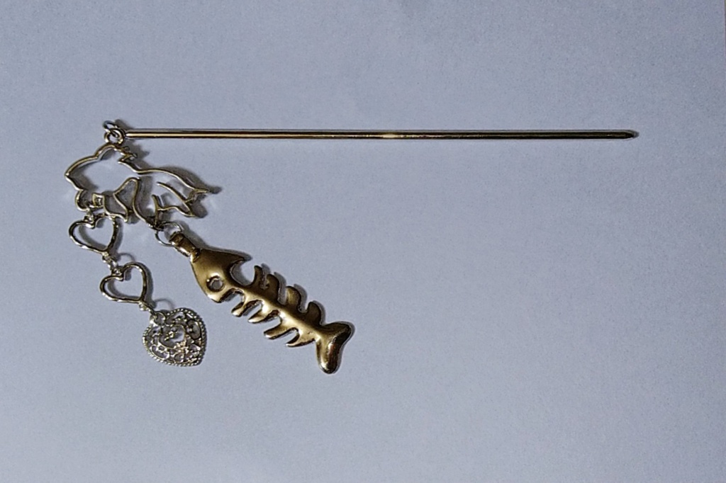 金魚と魚の骨のシルバー簪
