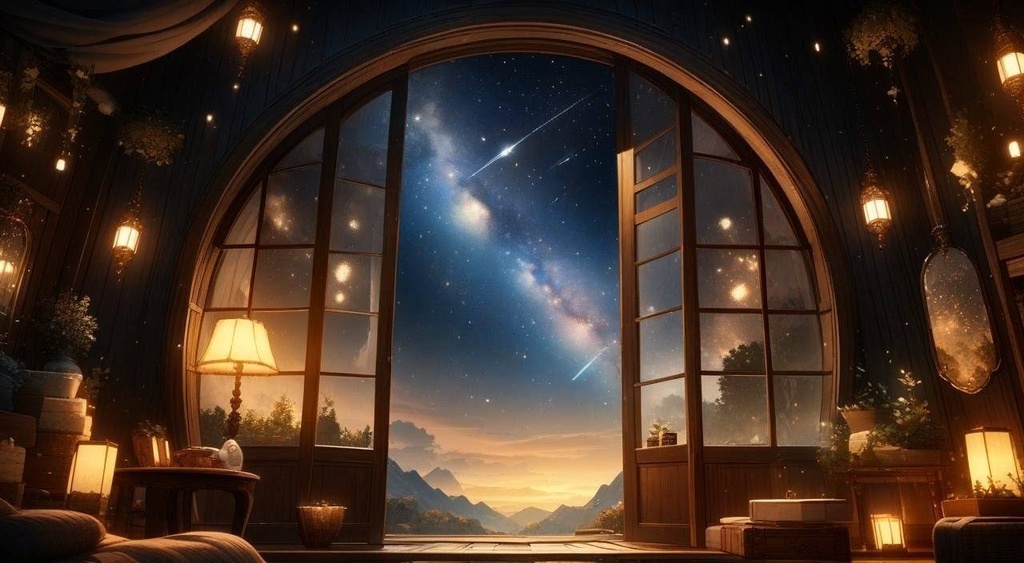 ​【背景素材】星降る夜の魔法使いの部屋（配信・TRPG・壁紙向け）