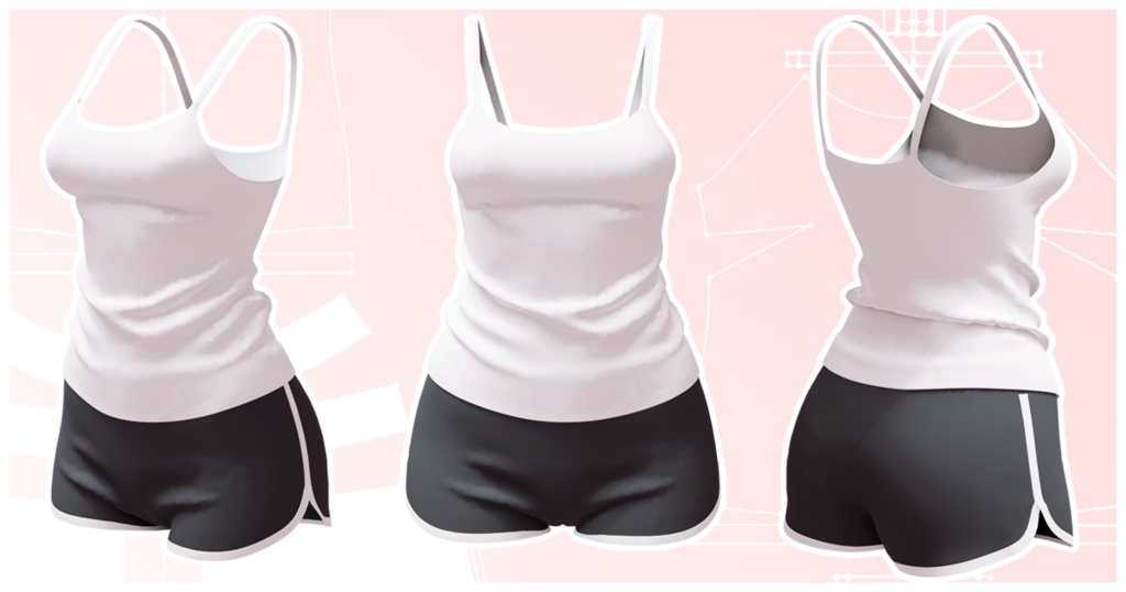 キャミソールとドルフィンパンツ【Camisole & Dolphin Shorts】（Marvelous Designer/Clo3Dデータ）