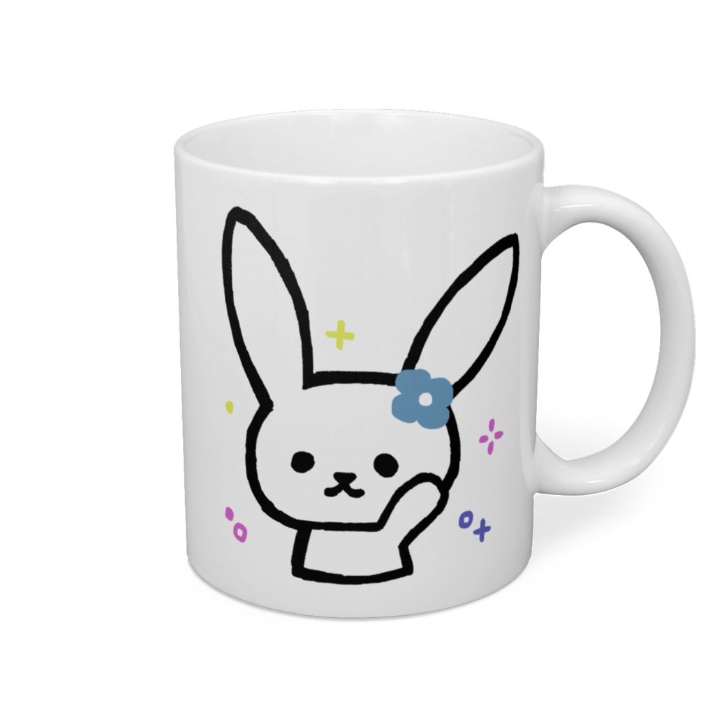(。•ㅅ•)ノシうさぎ_マグカップ