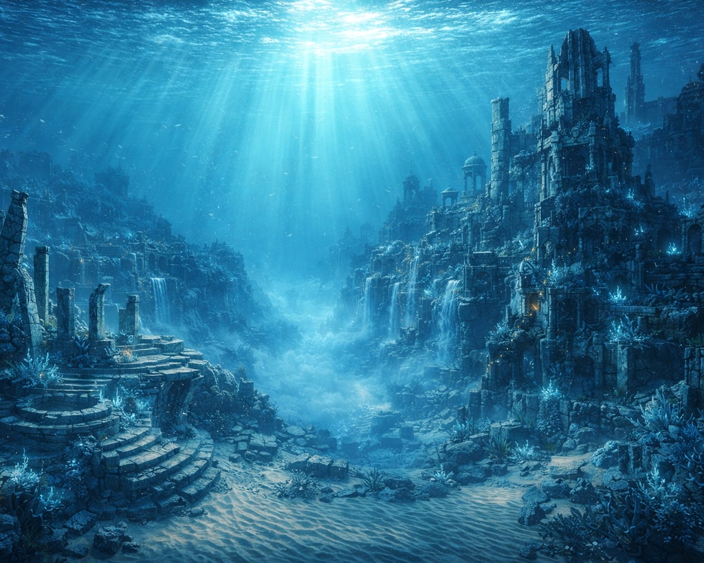 深海神殿 / 幻想風景 壁紙+印刷用データ(7枚セット) Abyssal Sea Temple — Fantasy Wallpapers + Print Master (7 JPGs)