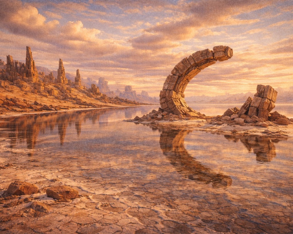 砂漠の鏡面遺跡 / 幻想風景 壁紙+印刷用データ(7枚セット) Desert Mirror Ruins — Fantasy Wallpapers + Print Master (7 JPGs)