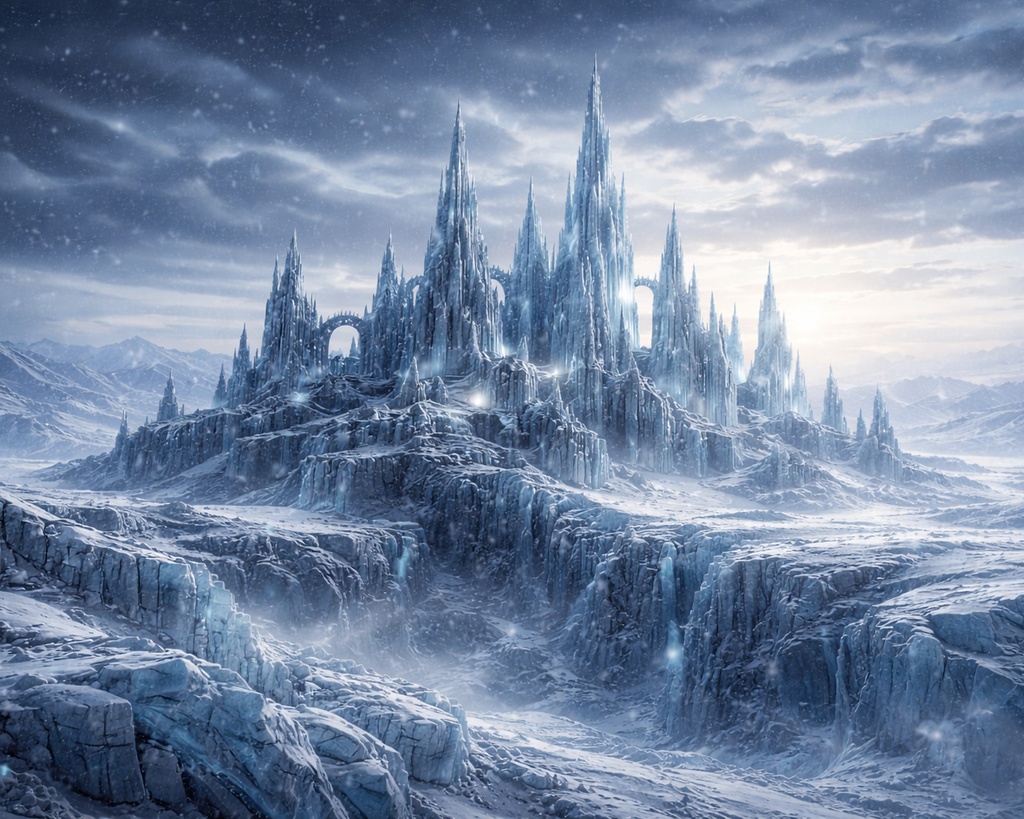 氷柱尖塔の城 / 幻想風景 壁紙＋印刷用データ（7枚セット） Ice Spires Castle — Fantasy Wallpapers + Print Master (7 JPGs)