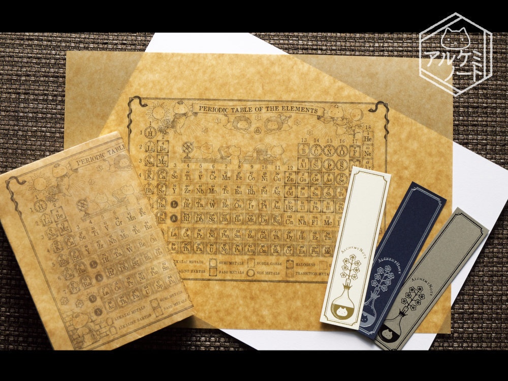 錬金術ねこ元素周期表ブックカバー・栞セット(栞カラーランダム)