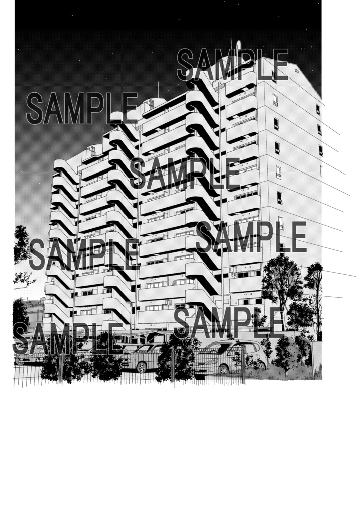 【漫画背景素材】マンション1(昼・夜)セット