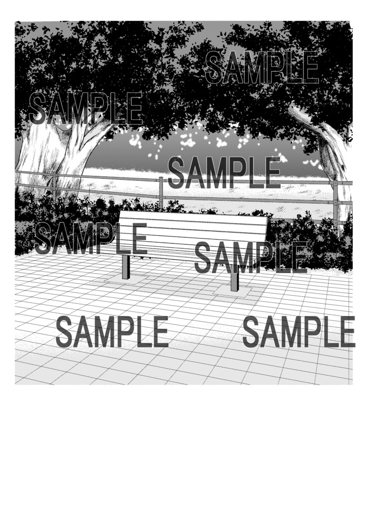 【漫画背景素材】公園ベンチ１（昼）