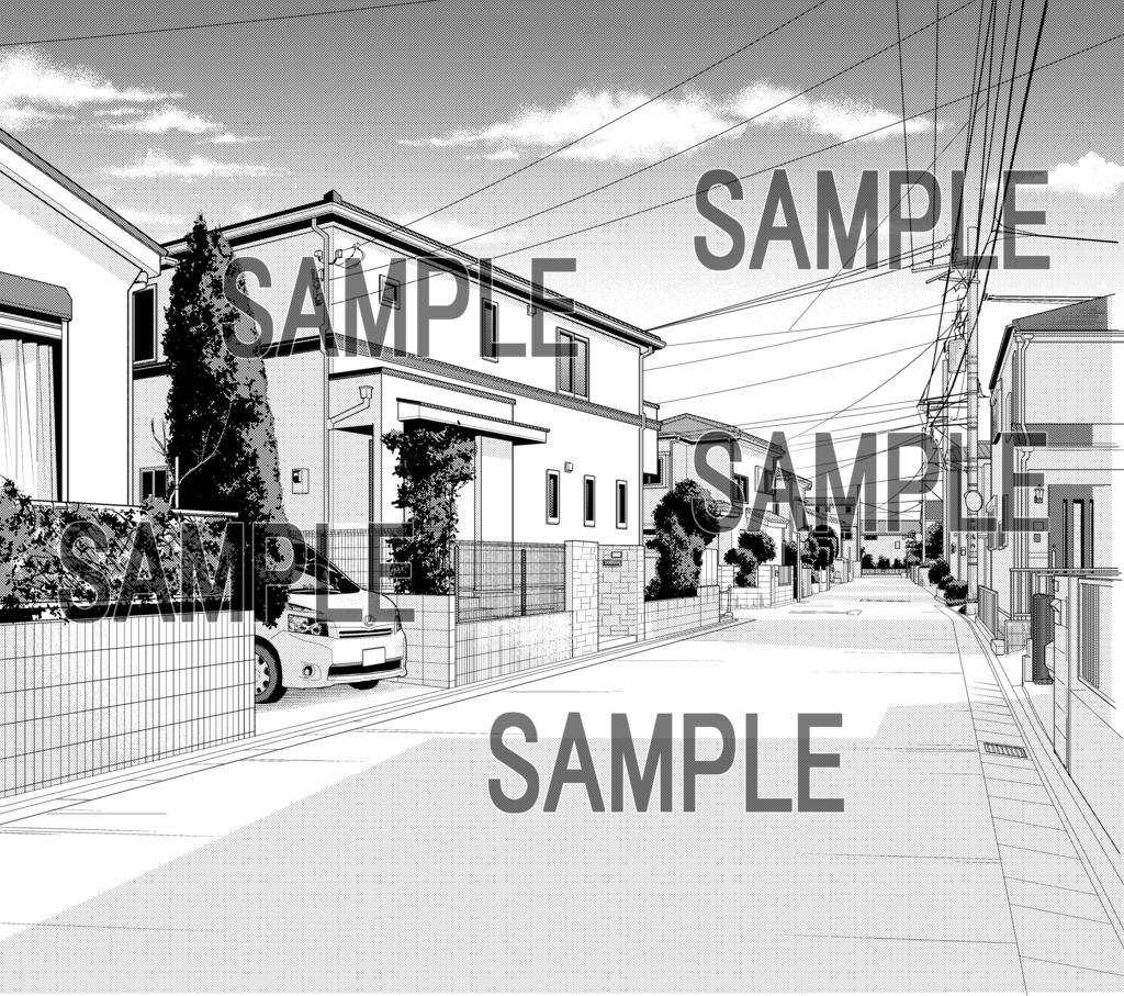 【漫画背景素材】 「通学路 １」