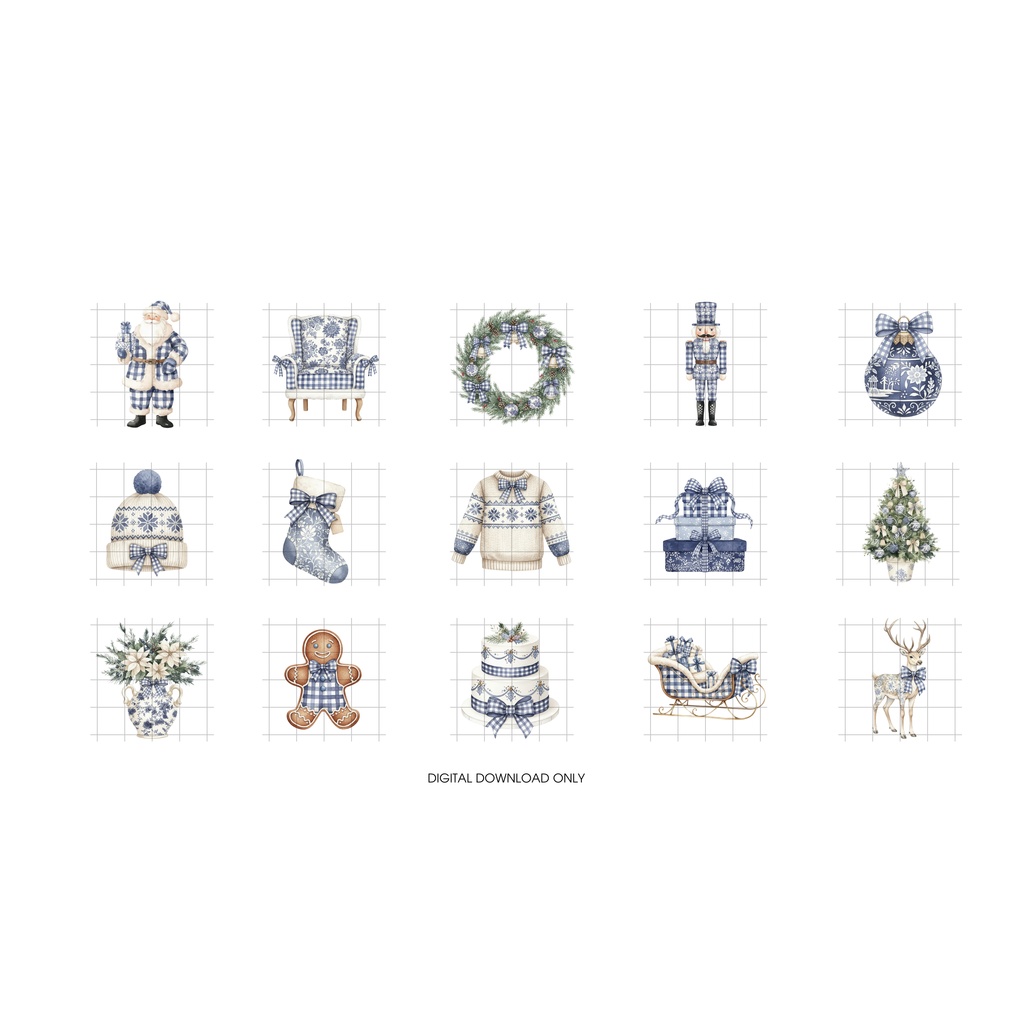 🛋️Coquette Gingham Christmas |ブルーギンガムの可愛いクリスマスクリップアート🛋️