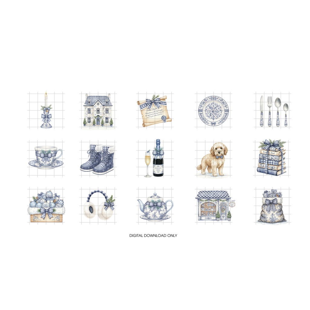 🛋️Coquette Gingham Christmas |ブルーギンガムの可愛いクリスマスクリップアート🛋️