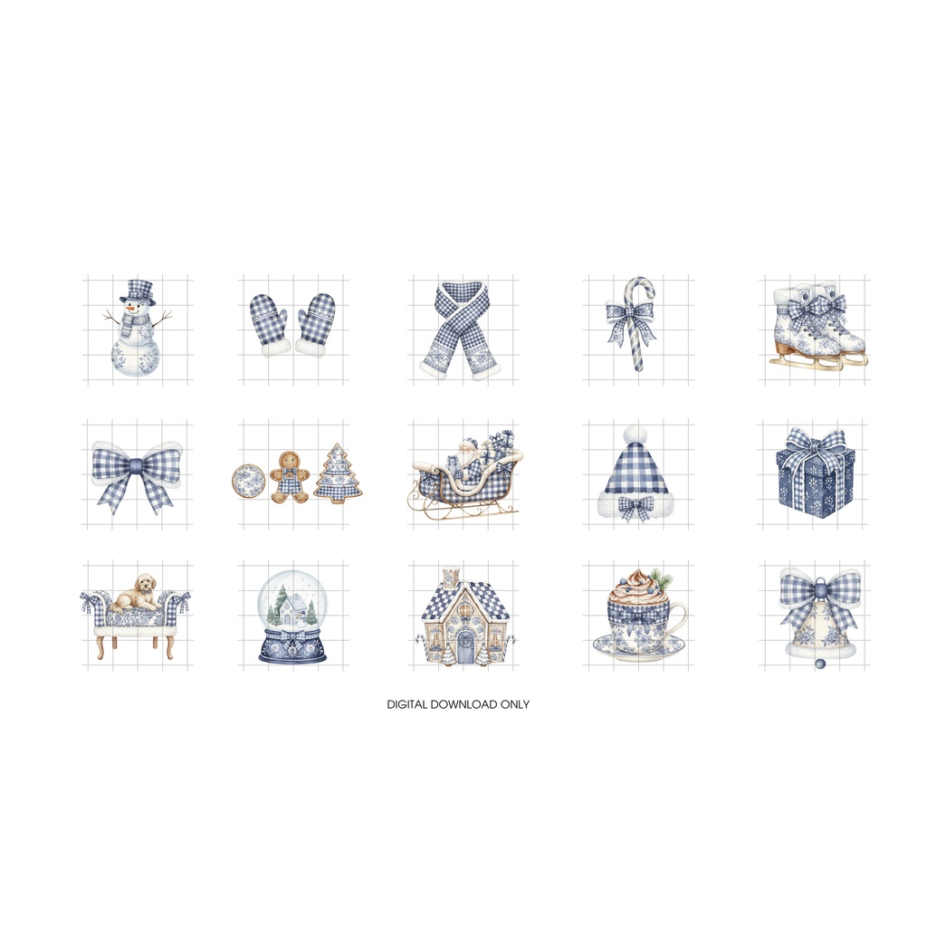 🛋️Coquette Gingham Christmas |ブルーギンガムの可愛いクリスマスクリップアート🛋️