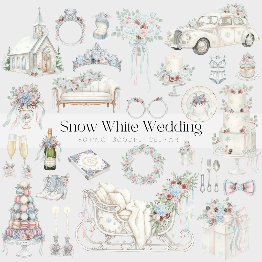 ❄ Snow White Wedding ｜可憐なホワイトウエディングクリップアート ❄