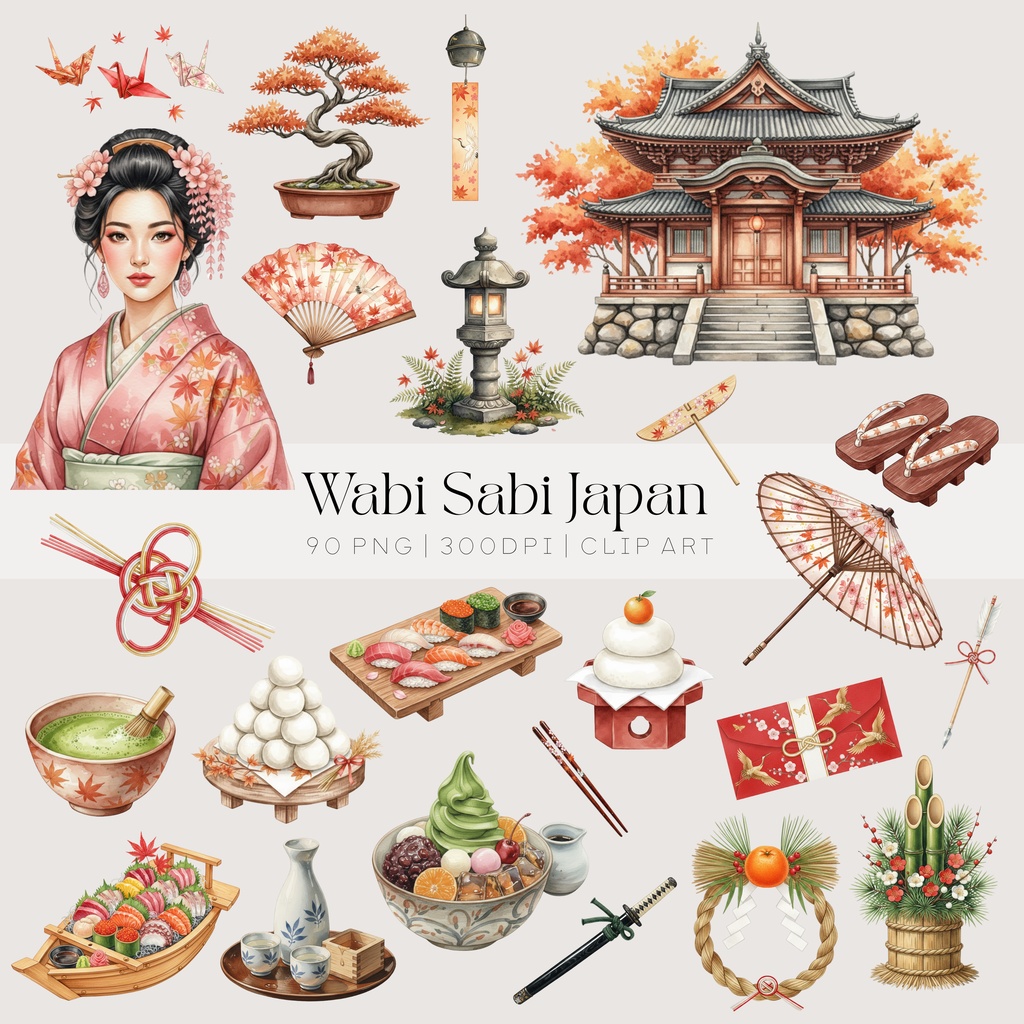 🌿 Wabi Sabi Japan ｜静寂と美の“和”クリップアートコレクション 🌿