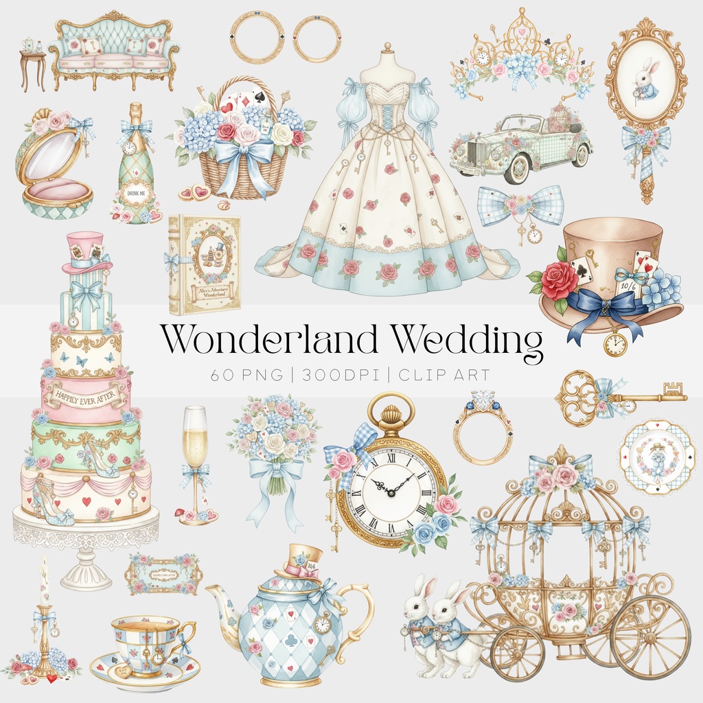 🎠 Wonderland Wedding |夢かわいい不思議の国ウエディングクリップアート 🎠