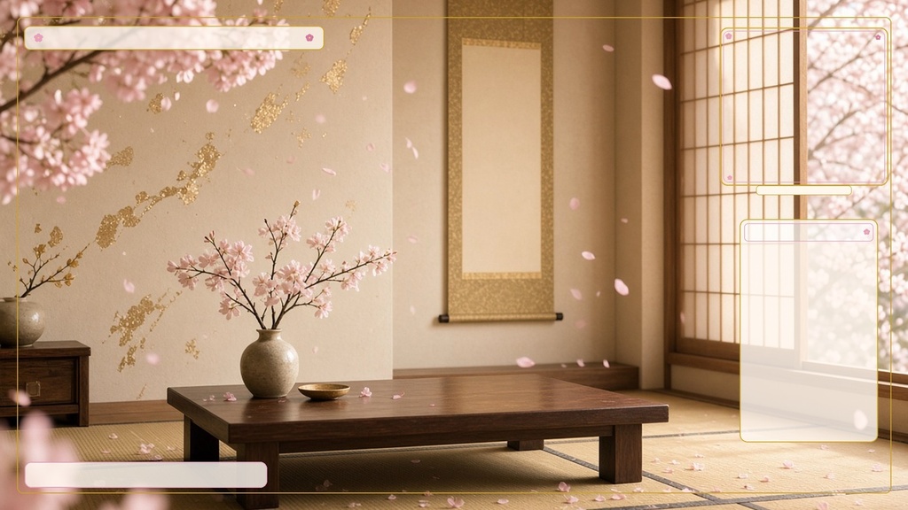 【VTuber】桜和風 配信オーバーレイ|花びら・金彩|雑談/ゲーム+WebMアラート5種|商用可