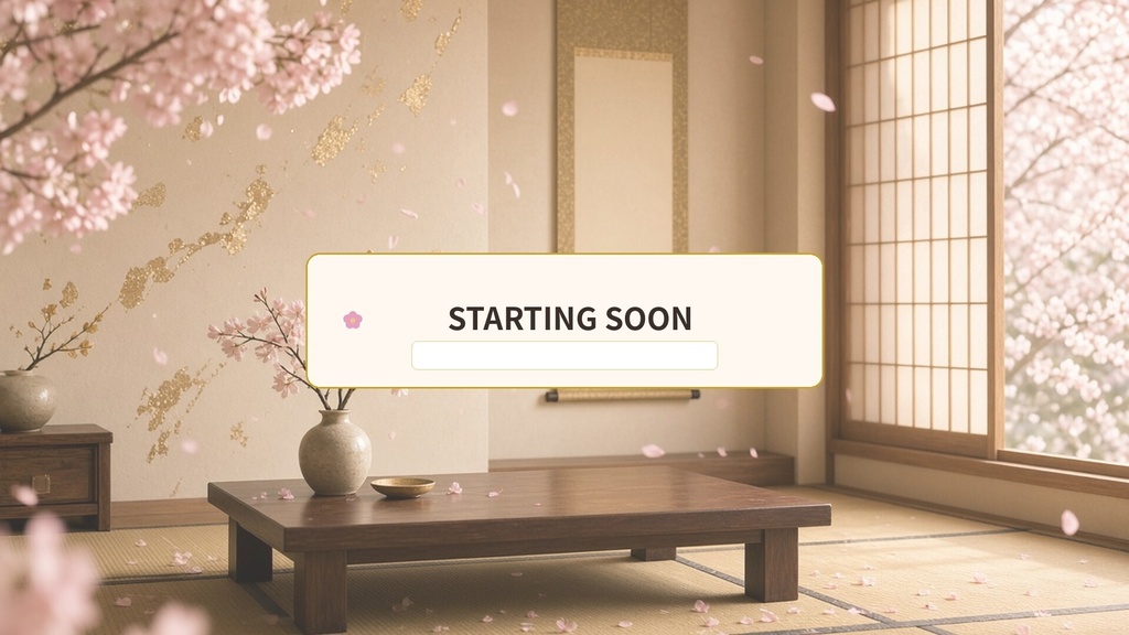 【VTuber】桜和風 配信オーバーレイ|花びら・金彩|雑談/ゲーム+WebMアラート5種|商用可
