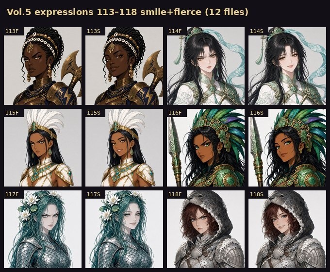 和風ファンタジー女戦士バストアップ126体【商用可】表情3種+透過PNG+トークン
